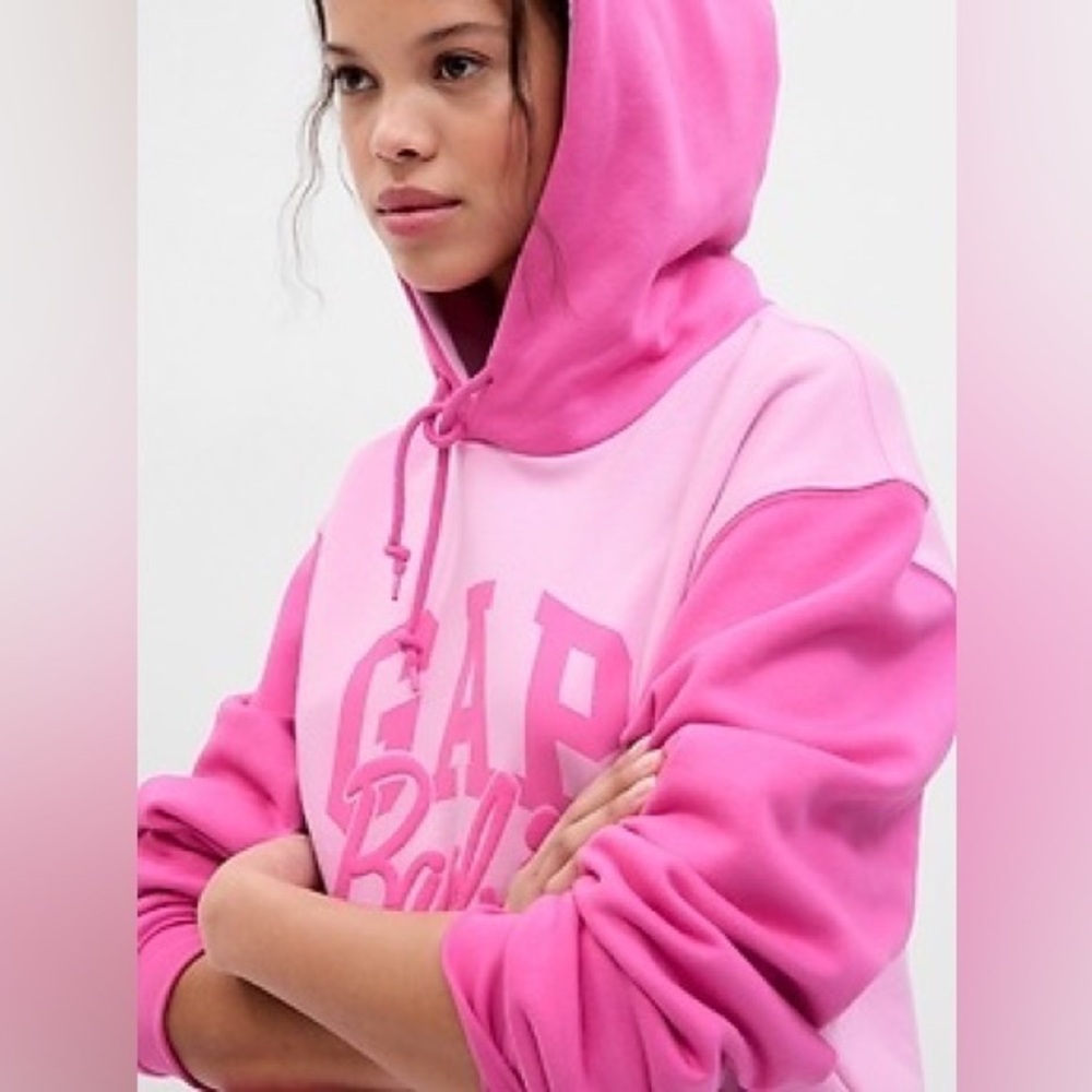 Gap x Barbie Pink Colourblock Hoodie Sweatshirt - Picture 2 of 7